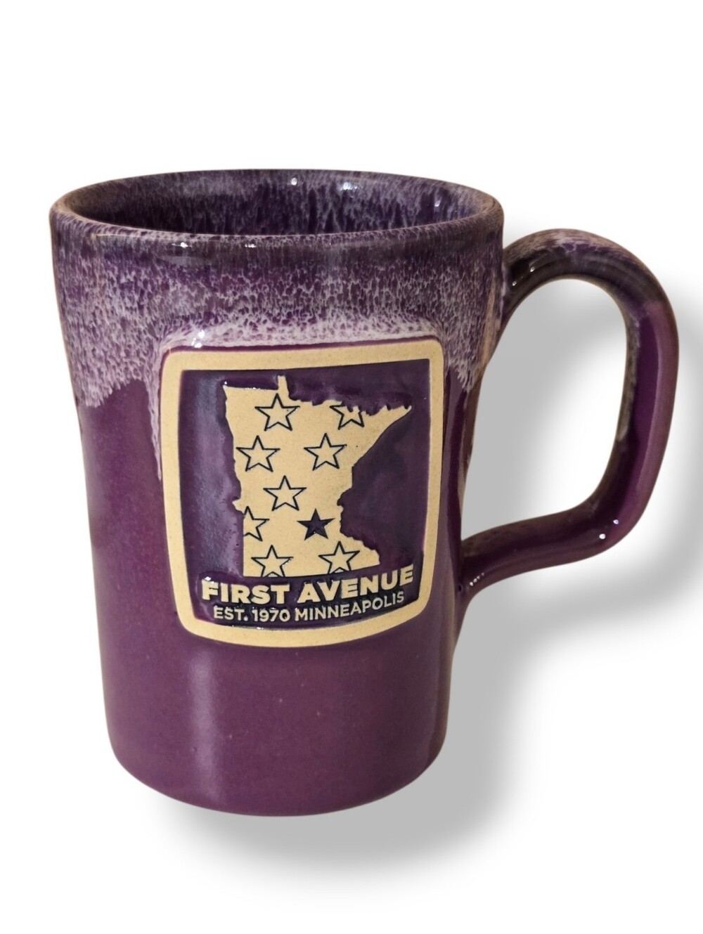 deneen pottery mug First Avenue Minnespolis Minnesota Purple and White Glaze
